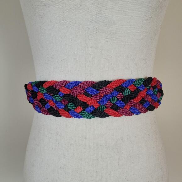 VTG Leather Shop Belt Small Multicolor Wide Rope Braided Hook Boho Statement